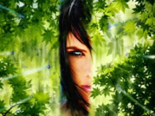 Girl behind the leaves