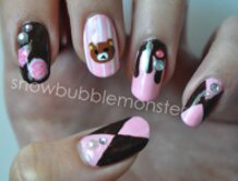 Cute Pink & Chocolate Rilakkuma Nails