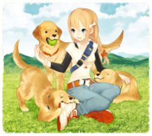 dogs and girl