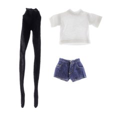 CS008 T-Shirt & Denim Shorts & Tights Set for 1/12 Scale Action Figures