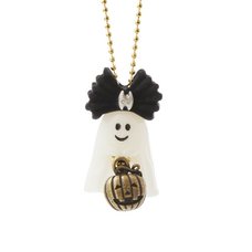 Q-pot. Petit Ghost Sheets Necklace / Black Bat Charm / Jack-o-lantern Charm Set