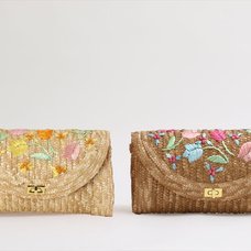 Honey Salon Embroidered Tulip Straw Shoulder Bag