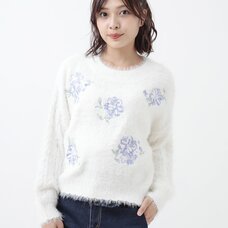 LIZ LISA Embroidered Flower Feather Knit Top