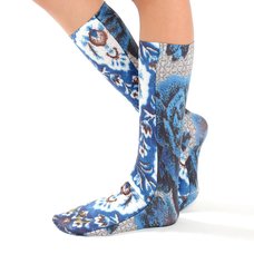 Ahcahcum Blue Rose & Flower Knee High Socks