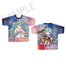 Hatsune Miku x Lucky Cat Full Graphic T-Shirt Art by Rassu