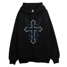 LISTEN FLAVOR Dark Cross Studded Hoodie