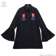 LISTEN FLAVOR Rose Embroidery Frilled Sleeve Shirt