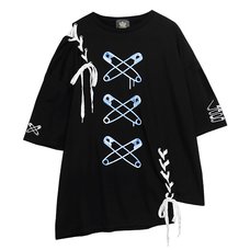 LISTEN FLAVOR Cross Safety Pin Lace-Up Asymmetrical Top