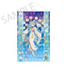 Hatsune Miku x Lucky Cat x Midsummer Kumagaya Tapestry Hatsune Miku White Cat Art by Icomochi