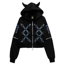 LISTEN FLAVOR Bondage Horn 2-Way Cropped Hoodie