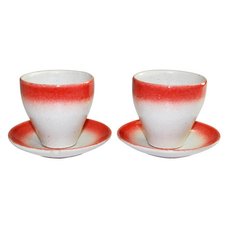 Red Mino Ware Cup & Saucer Set
