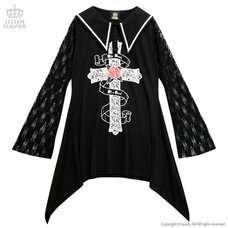 LISTEN FLAVOR Lace Sleeves Gothic Cross Sailor Collar Dress