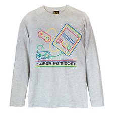 King of Games Super Famicom Gray Long Sleeve T-Shirt Gray w/ Collector's Box & Logo Badge