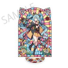 Hatsune Miku x Lucky Cat x Midsummer Kumagaya Stained Glass-Style Finish Acrylic Stand Hatsune Miku Black Cat Art by Icomochi