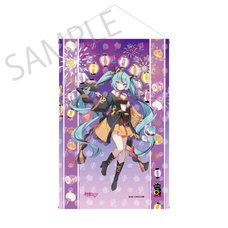 Hatsune Miku x Lucky Cat x Midsummer Kumagaya Tapestry Hatsune Miku Black Cat Art by Icomochi