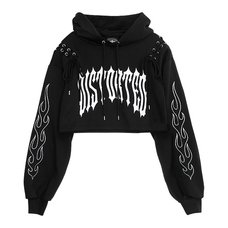 LISTEN FLAVOR Fire Sleeve Lace-Up Cropped Hoodie