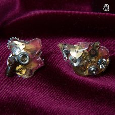 Flower Petal and Cog Steampunk Earrings