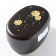 Temari Black Wood Patterned 2-Tier Bento Box