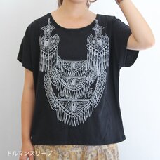 A Bride's Story Necklace Patterned Dolman Sleeve T-Shirt