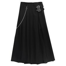 LISTEN FLAVOR Layered-Style Pleated Skirt w/ Chain