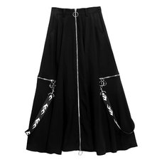 LISTEN FLAVOR Center Zip Strap Maxi Skirt Black