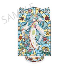 Hatsune Miku x Lucky Cat x Midsummer Kumagaya Stained Glass-Style Finish Acrylic Stand Hatsune Miku White Cat Art by Icomochi