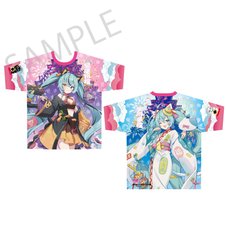 Hatsune Miku x Lucky Cat x Midsummer Kumagaya Full Graphic T-Shirt Art by Icomochi