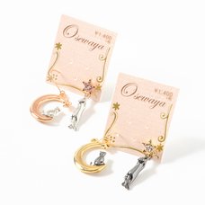 Osewaya Cat & Crescent Moon Earrings
