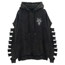 LISTEN FLAVOR Cross of Temptation Damaged Hoodie Vintage Black