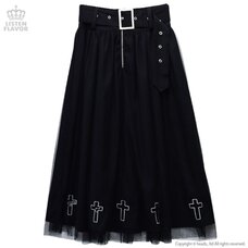LISTEN FLAVOR Cross Hollow Tulle Layered Long Skirt w/ Detachable Belt