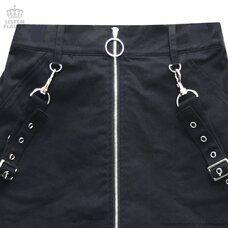 LISTEN FLAVOR Zip-Up Detail Skirt w/ Suspenders