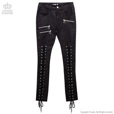 LISTEN FLAVOR Zip Detail Lace-Up Black Skinny Pants