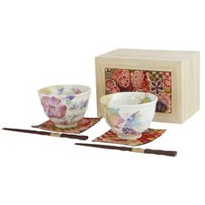 Hanatsumi Mino Ware Rice Bowl Set