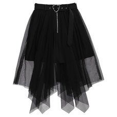LISTEN FLAVOR Hemline Tulle Layered Skirt w/ Heart Belt