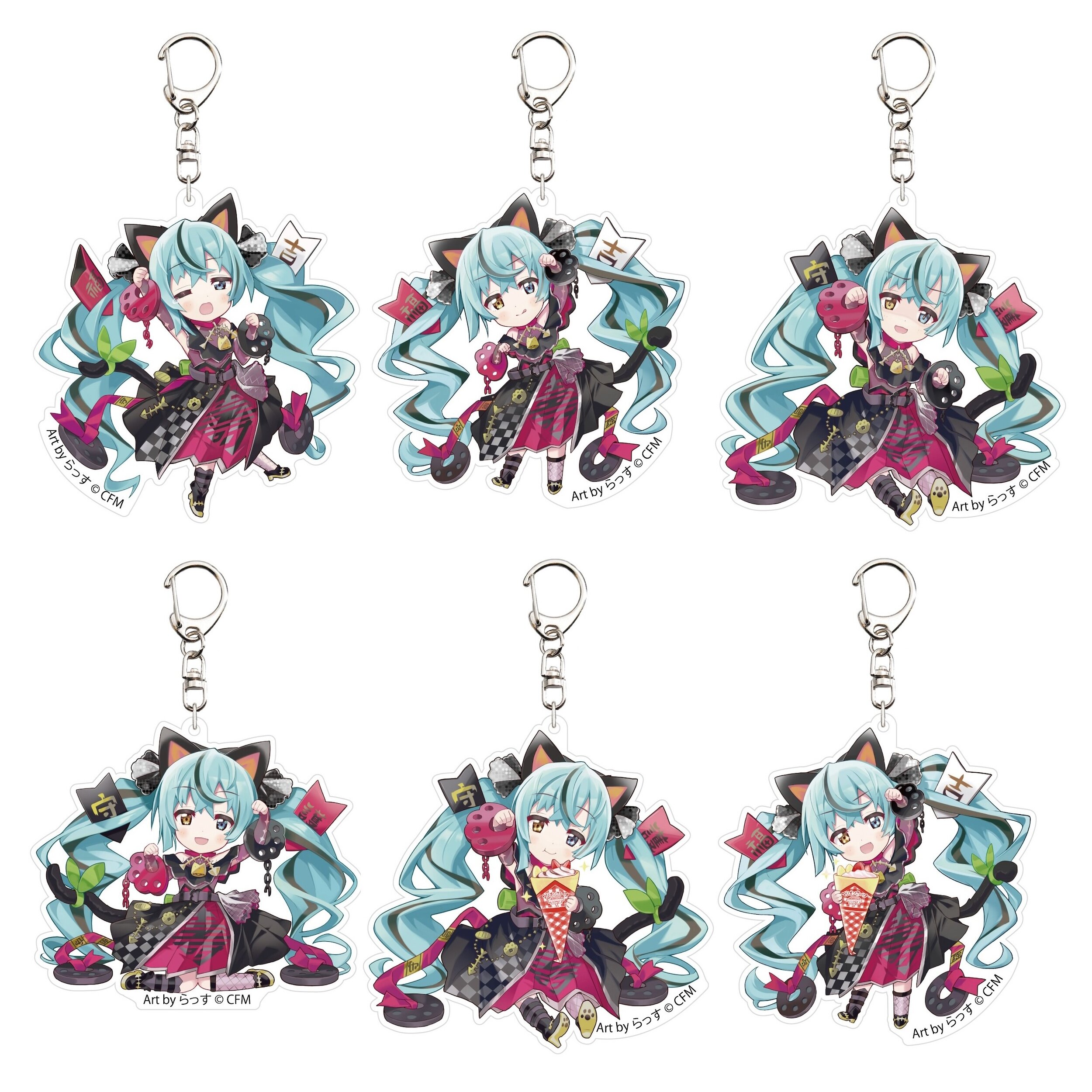 Hatsune Miku x Lucky Cat Acrylic Keychain Art by Rassu Black Cat