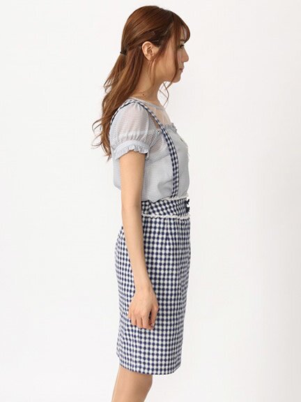 Ank Rouge Gingham Tight Skirt w/ Suspenders