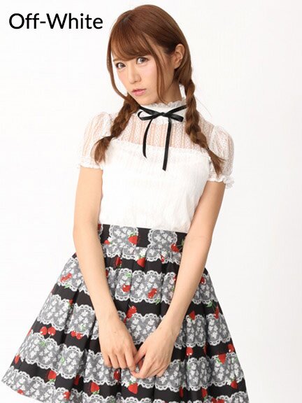 Ank Rouge Stripe Lace Puffy Sleeve Top - Tokyo Otaku Mode (TOM)