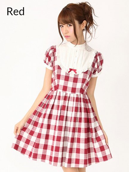 Ank Rouge Yoke Brooch Check Dress: Ank Rouge - Tokyo Otaku