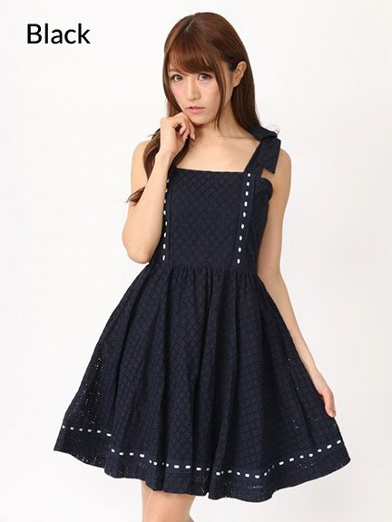 Ank Rouge Shoulder Ribbon Cotton Lace Dress