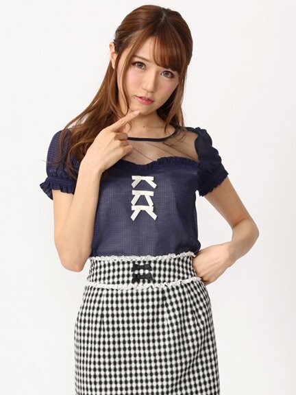 Ank Rouge Sheer Check Ribbon Blouse - Tokyo Otaku Mode (TOM)