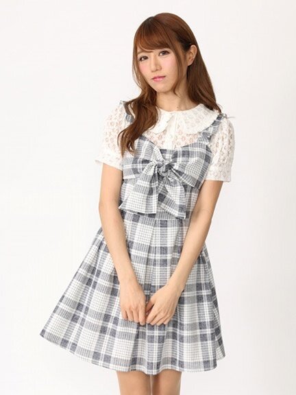 Ank Rouge Front Ribbon Check Dress