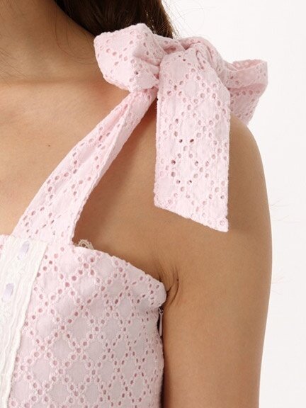 Ank Rouge Shoulder Ribbon Cotton Lace Dress - Tokyo Otaku