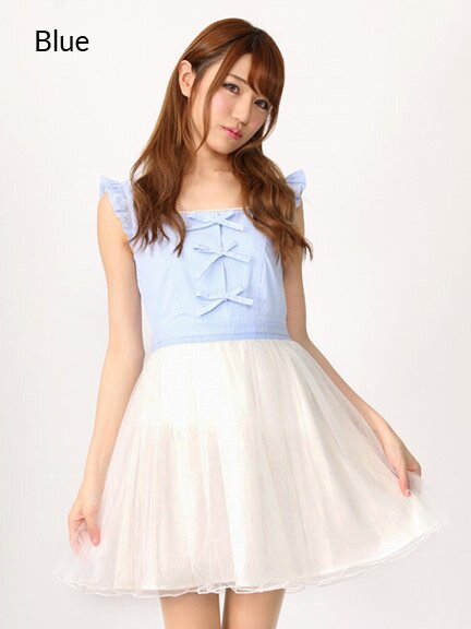 Ank Rouge Ribbon Gingham Tulle Dress: Ank Rouge - Tokyo Otaku Mode