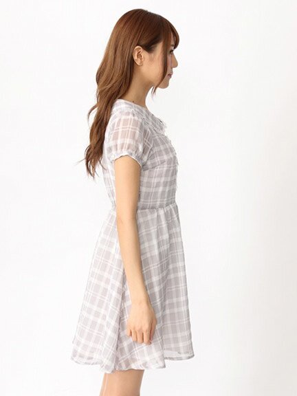 Ank Rouge Front Heart Motif Sheer Check Dress: Ank Rouge