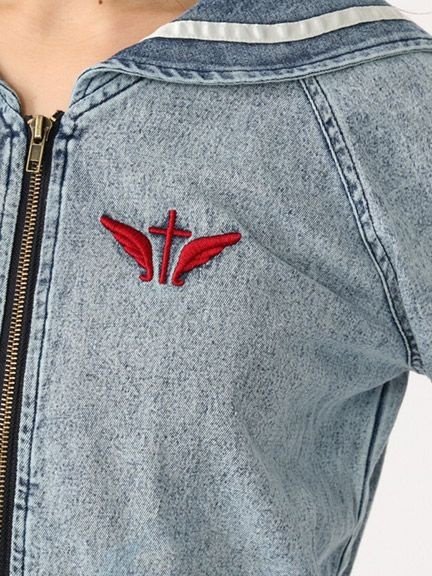 Ank Rouge Embroidered Denim Sailor Blouson - Tokyo Otaku Mode (TOM)
