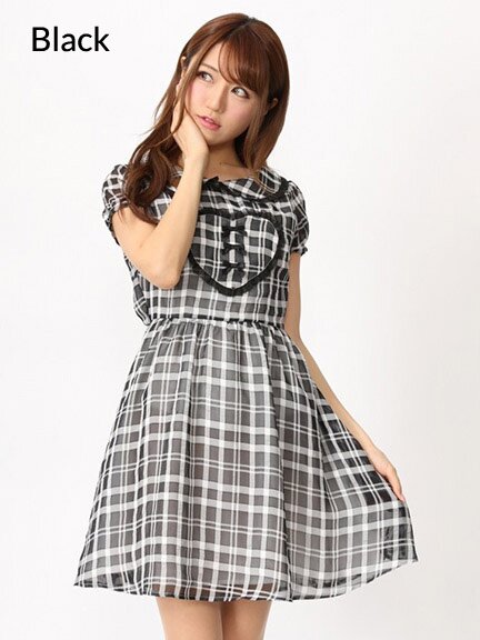 Ank Rouge Front Heart Motif Sheer Check Dress: Ank Rouge