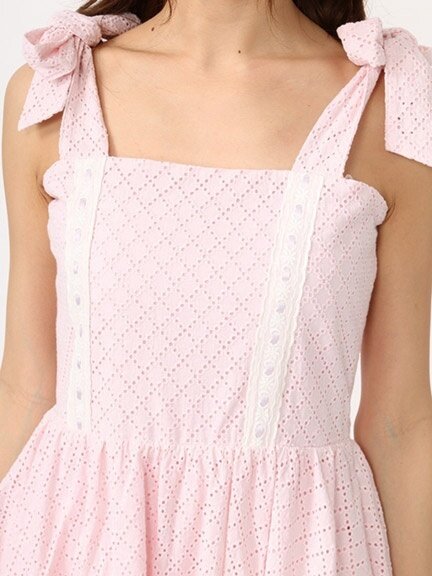 Ank Rouge Shoulder Ribbon Cotton Lace Dress - Tokyo Otaku
