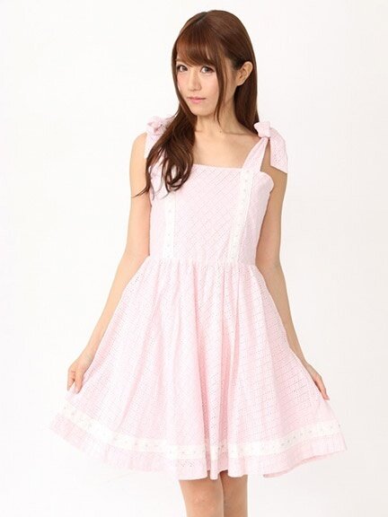 Ank Rouge Shoulder Ribbon Cotton Lace Dress - Tokyo Otaku Mode (TOM)