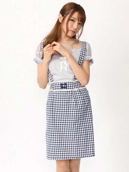 Ank Rouge Gingham Tight Skirt w/ Suspenders