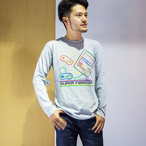 King of Games Super Famicom Gray Long Sleeve T-Shirt Gray w